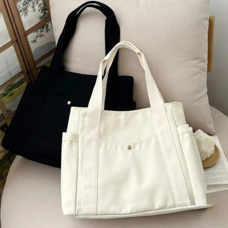 Large Capacity Canvas Tote Bag, Casual Shoulder Bag, Multifunctional Handbag for Work Commute Student School Shopping