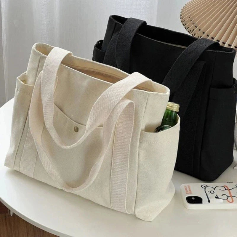 Large Capacity Canvas Tote Bag, Casual Shoulder Bag, Multifunctional Handbag for Work Commute Student School Shopping